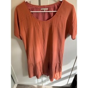 Broadway & Broome Silk Drop Waist Pleated Hem Mini Dress Coral Orange Size 0
